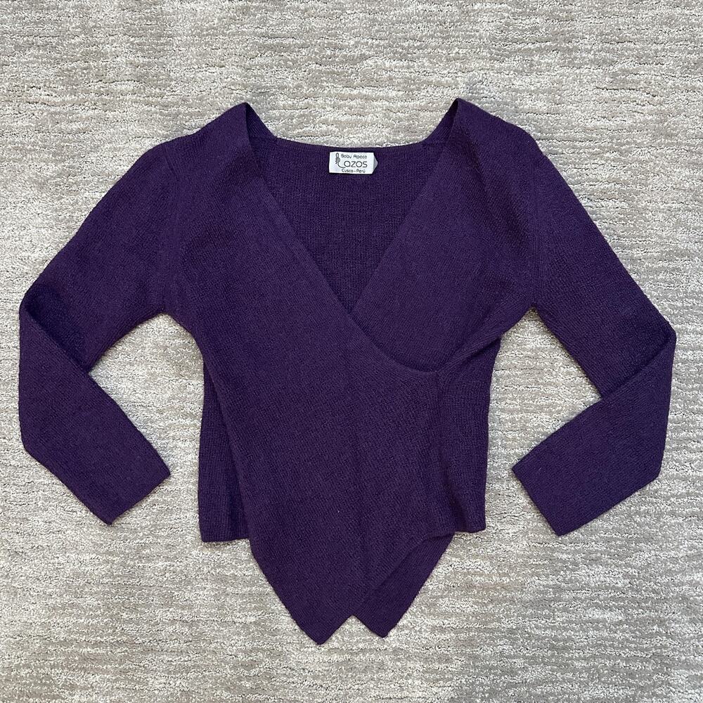 Lazos Sweater Womens Large Purple Baby Alpaca Wrap V Neck Asymmetrical Hem Peru
